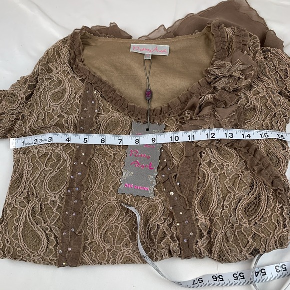 Pretty Angel Brown Mocha Small asymmetrical Crystal Lace Fairy Goth Blouse NWT - Picture 14 of 14